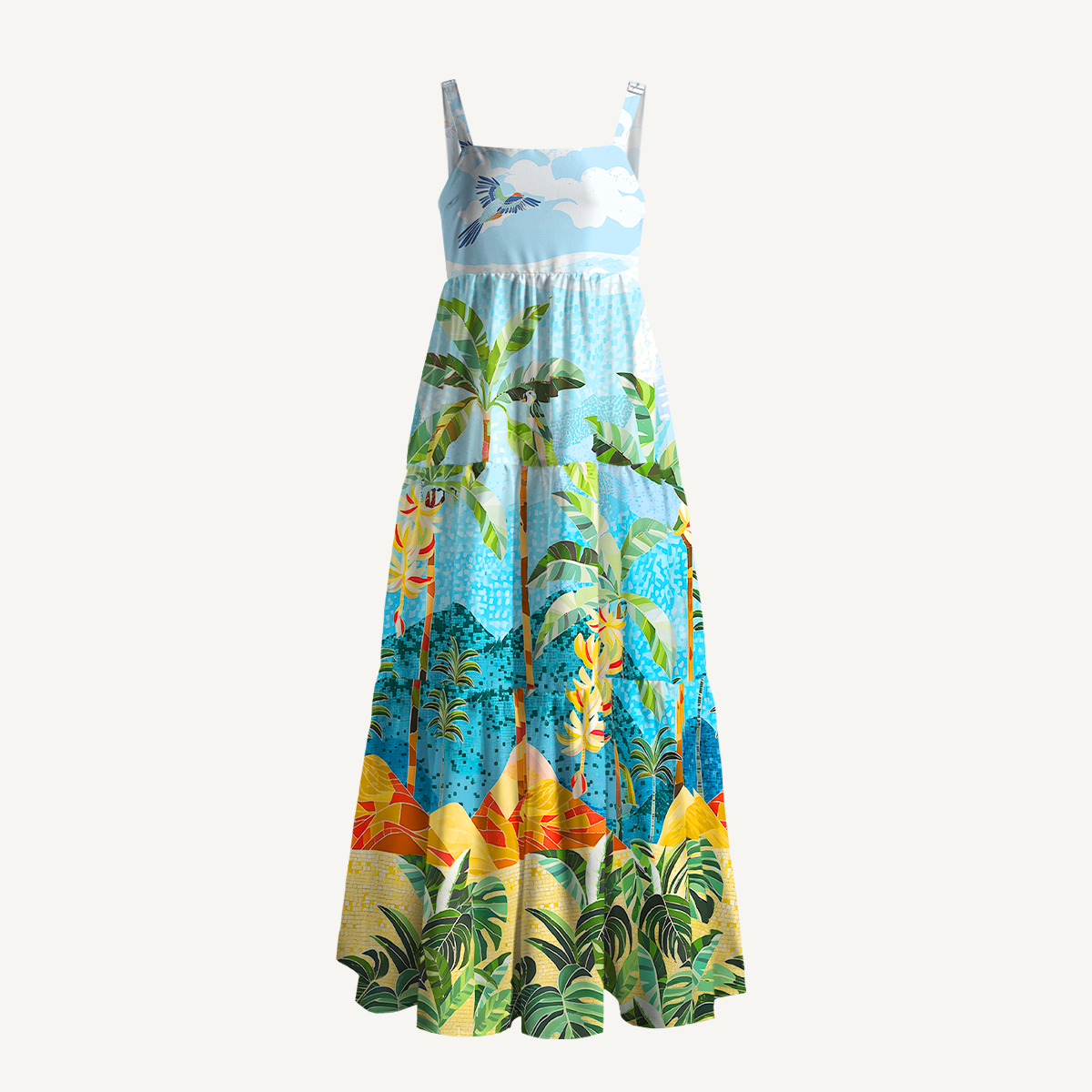 Rainforest Palm Tree Wide Straps Maxi Dress With Pockets