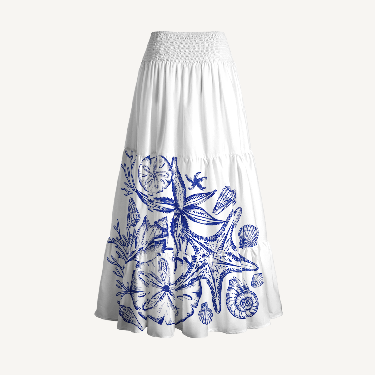 Coastal Nautical Starfish Print Maxi Skirt & Strapless Dress  