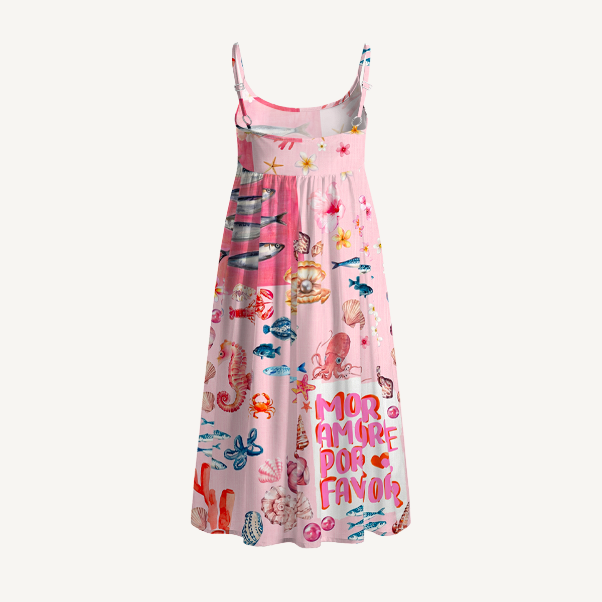 Pink Ocean Life Spaghetti Strap Mini Dress
