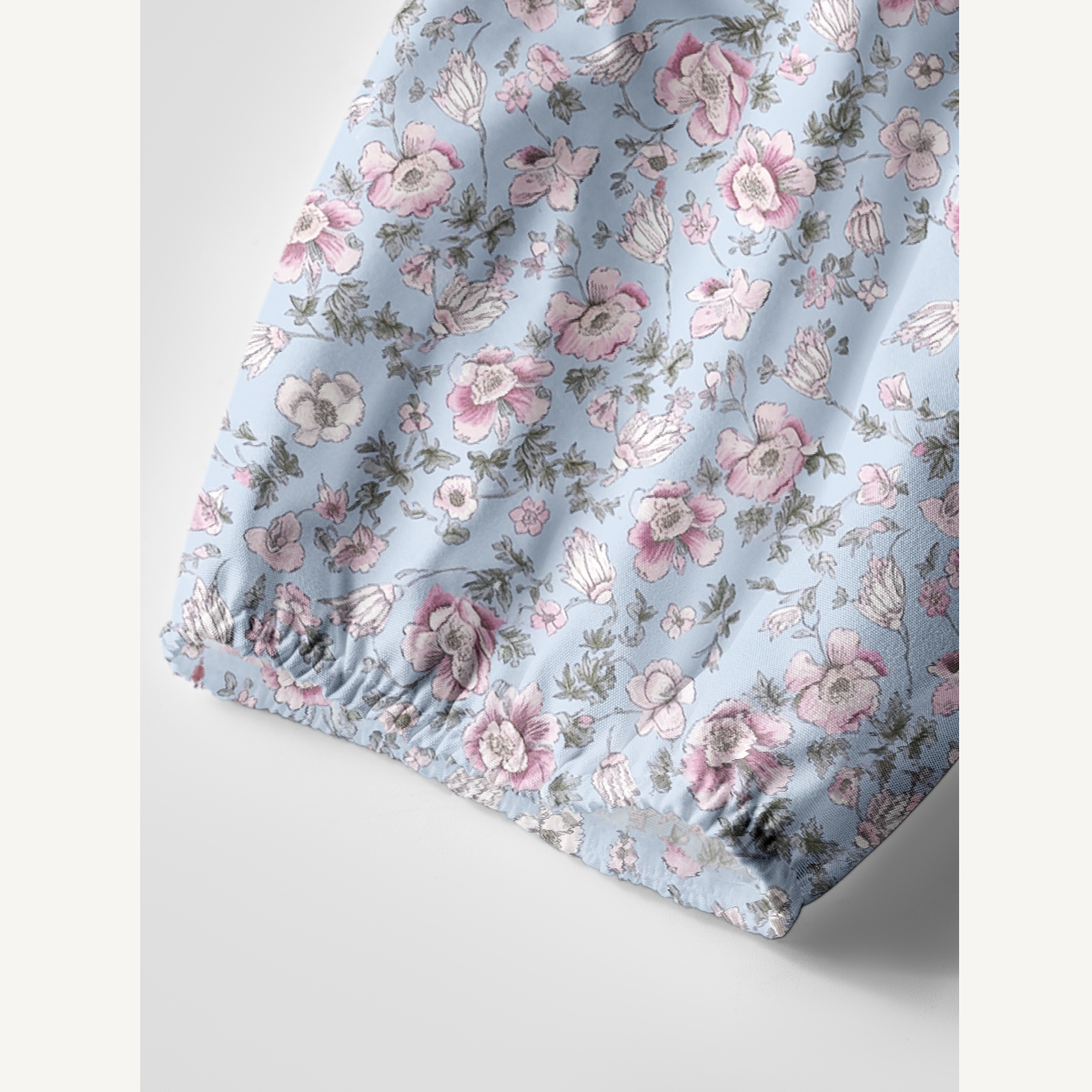 Blue Cherry Blossom Floral Tie‑Neck Long Sleeve Mini Dress