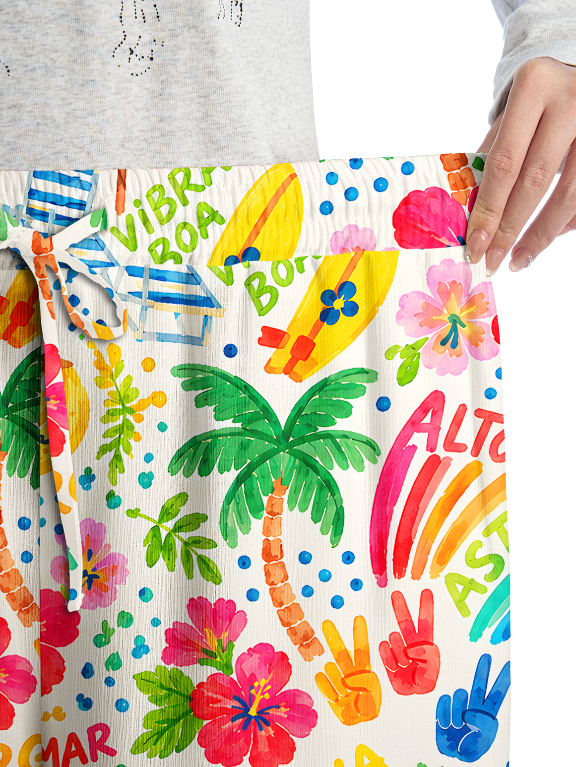 Rainbow Escape Wide Leg Tie Waist Pants With Pockets