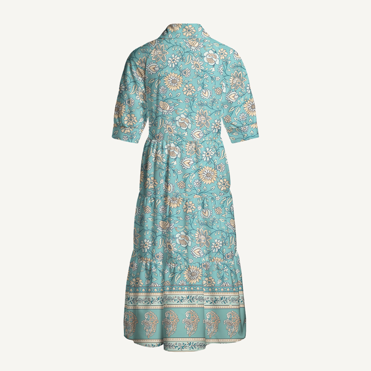 Turquoise Garden Paisley Midi Dress For Women With Pockets