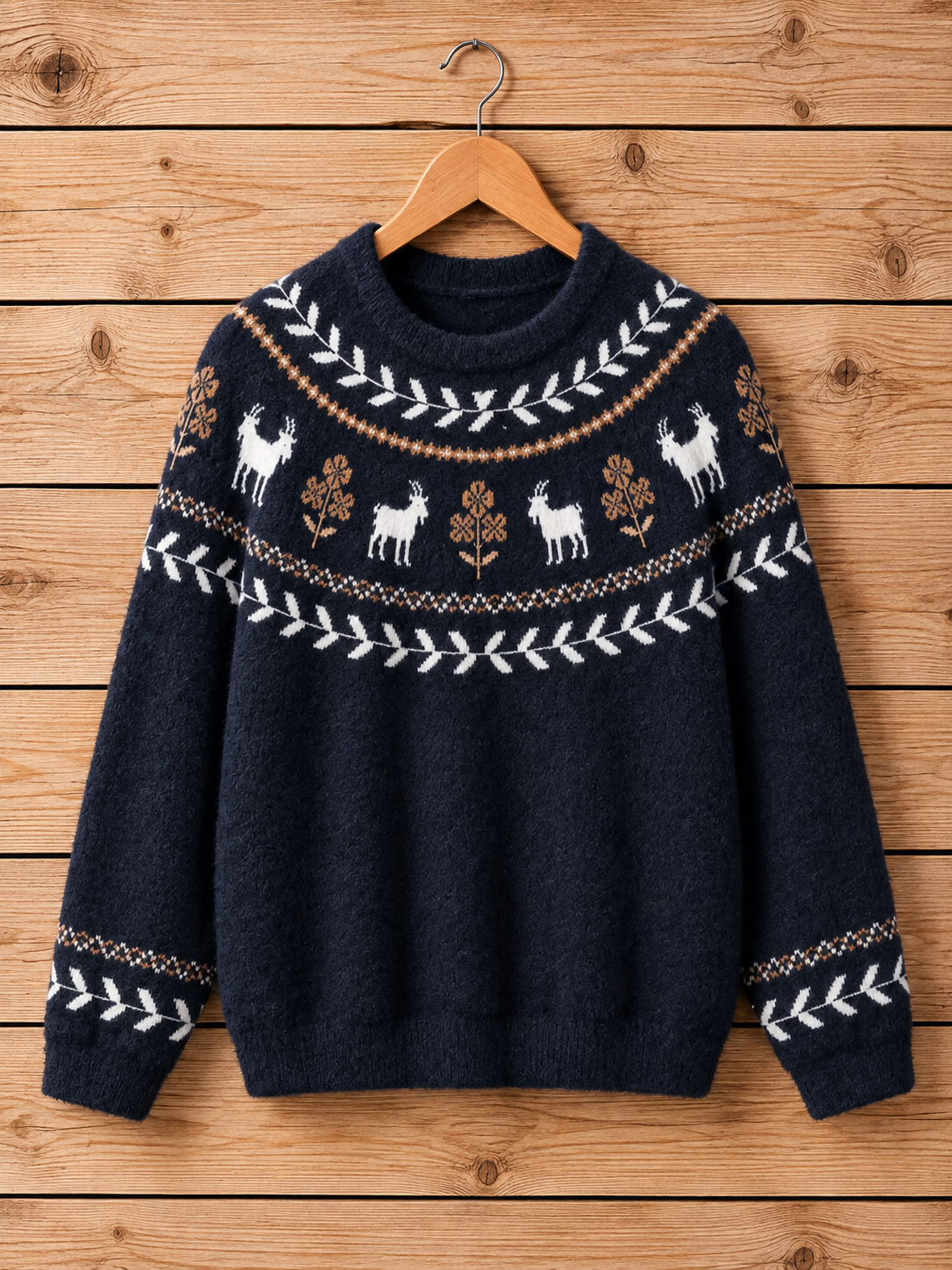 Nordic Woodland Goat & Leaf Crewneck Sweater