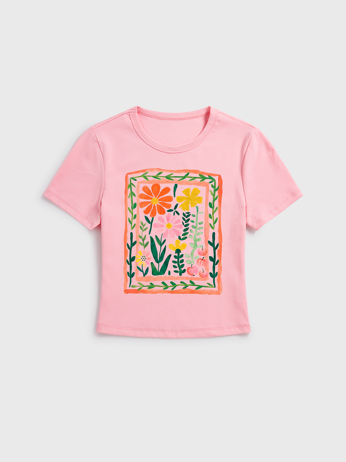 Tropical Floral & Palm Print Crew Neck Cotton Tee
