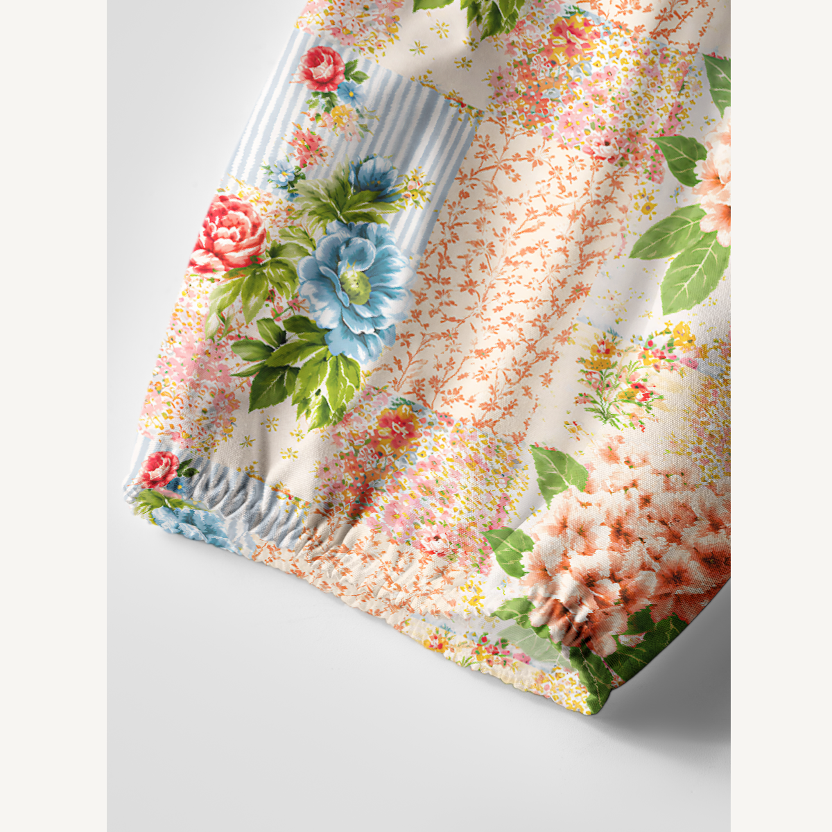 Vintage Cottage Garden Quilt Tie‑Neck Long Sleeve Mini Dress