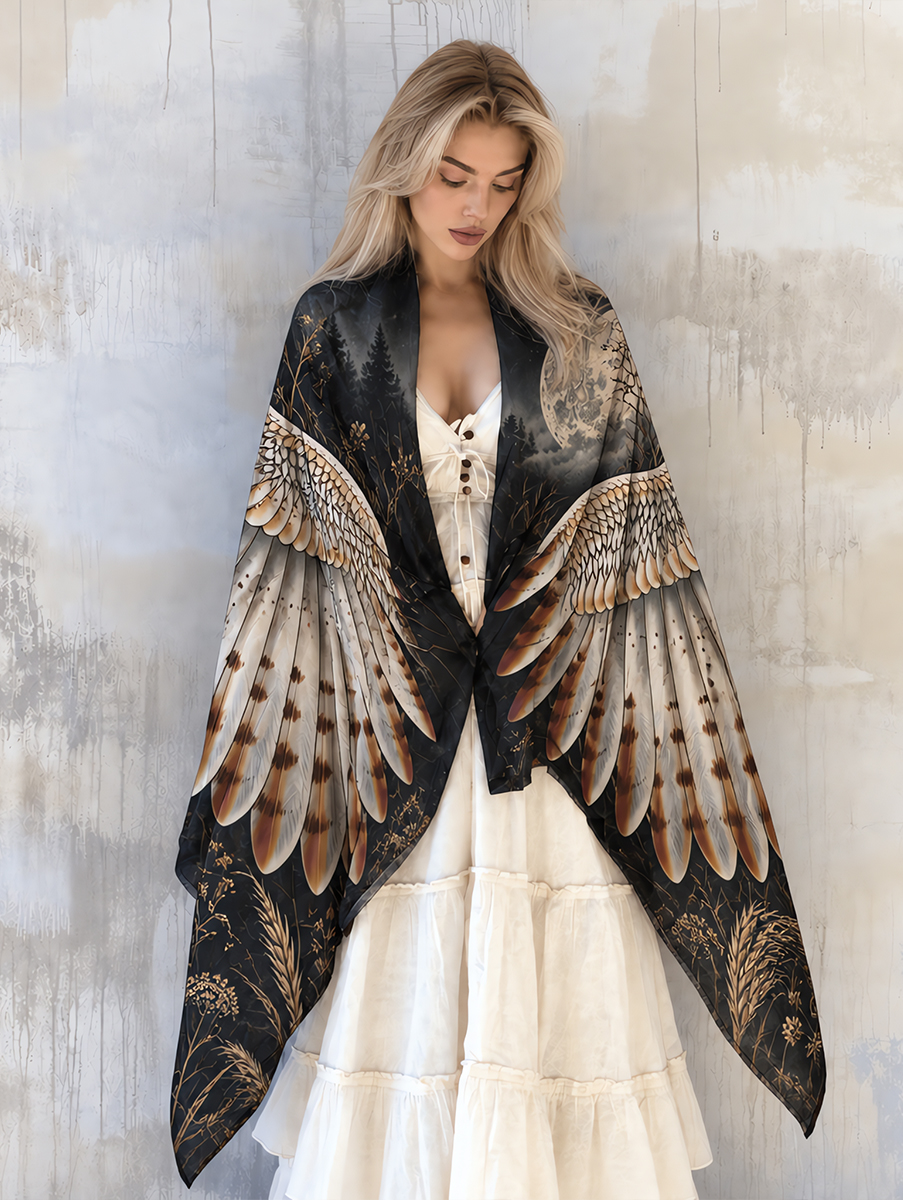 Moonlit Woodland Owl Wing Shawl