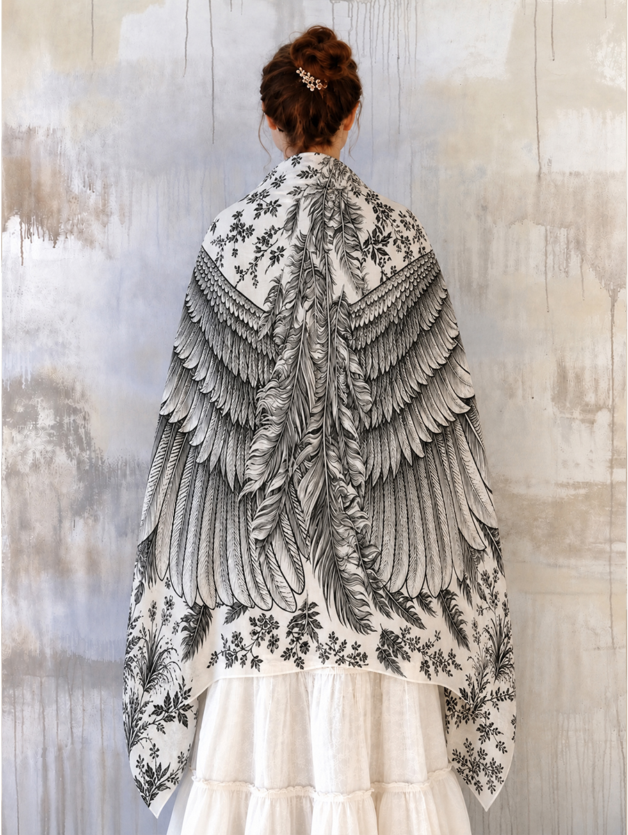 Vintage White Feather Wing Shawl