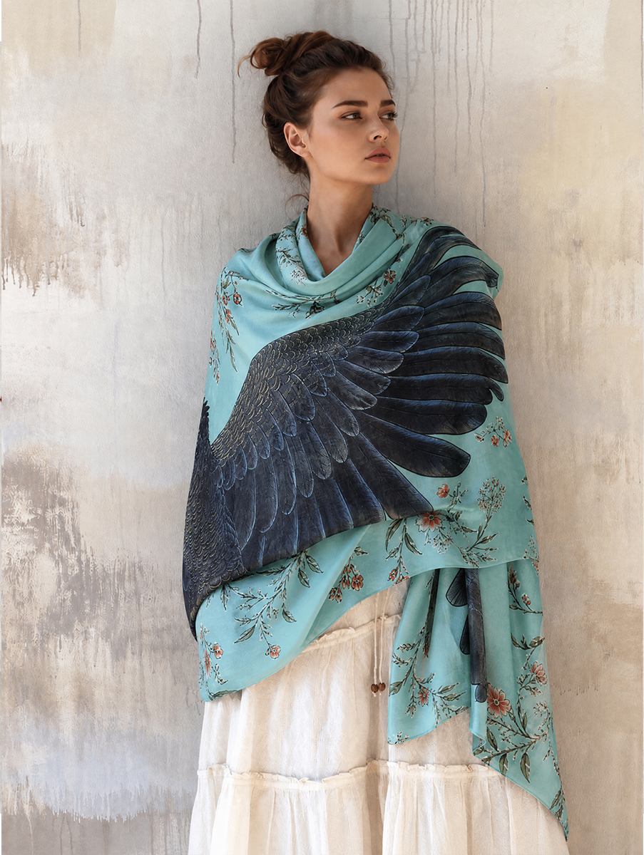 Botanical Blue Cockatoo Shawl