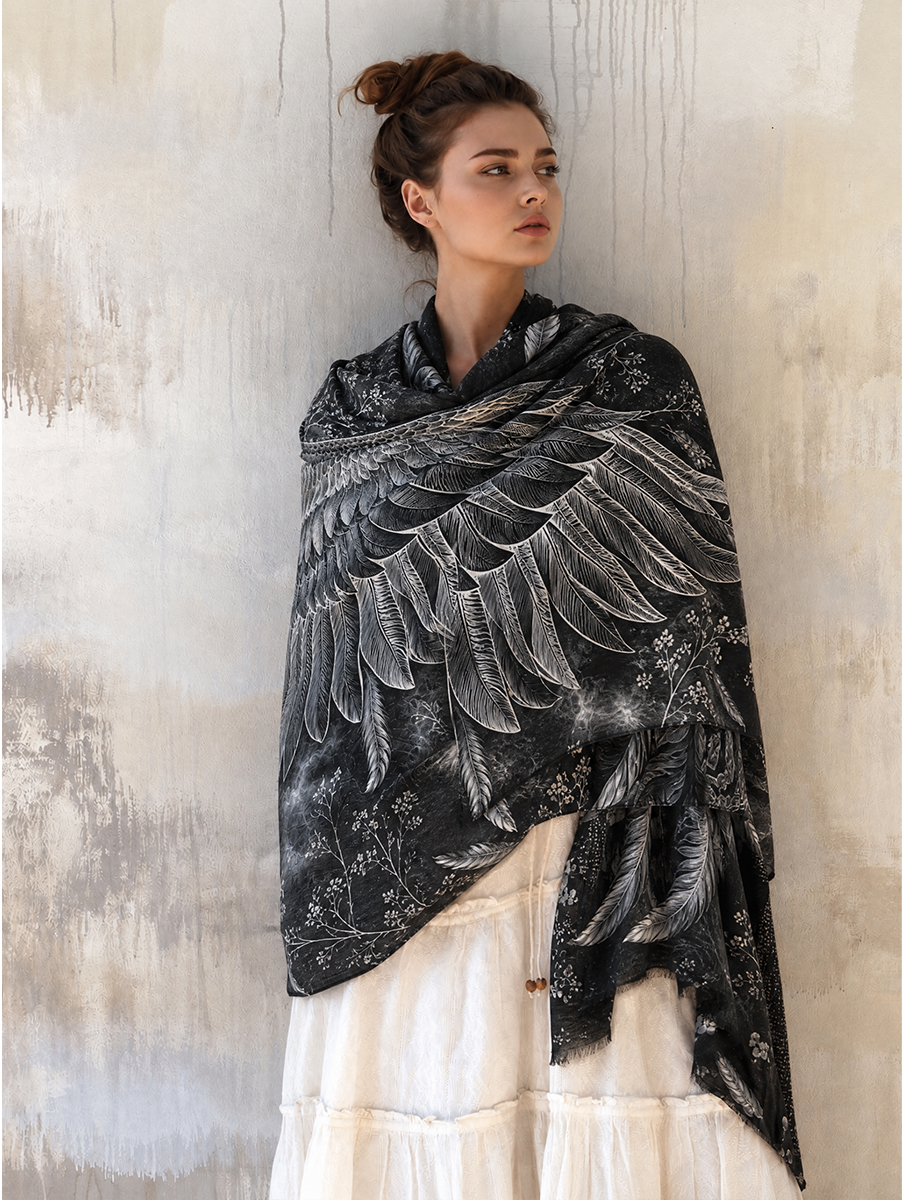 Gothic Botanical Feather Wing Shawl