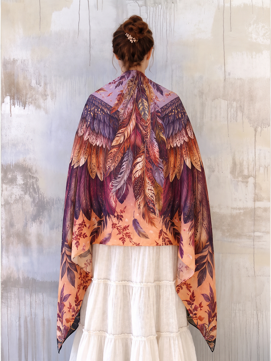 Romantic Autumn Feather Wing Shawl