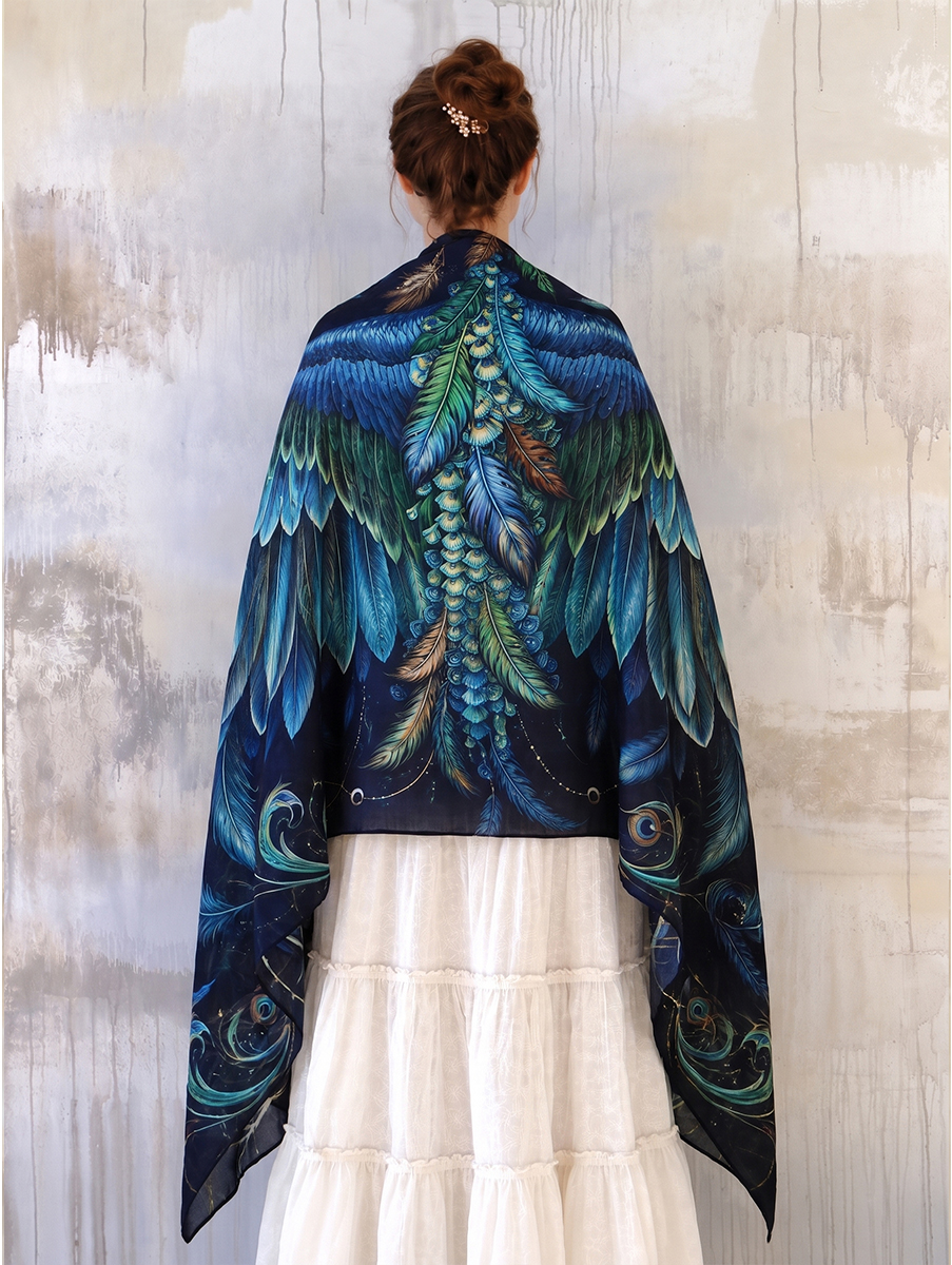 Mystic Peacock Feather Wing Shawl