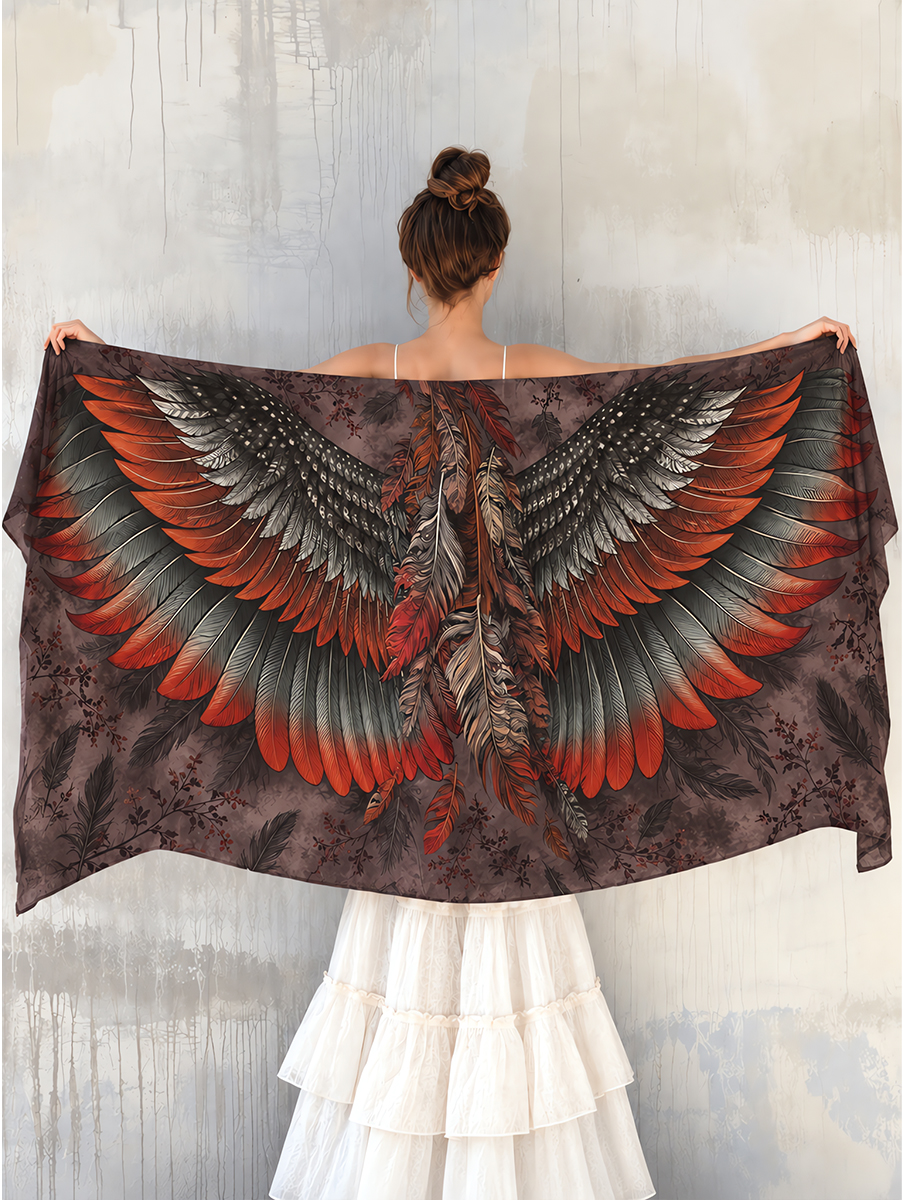 Gothic Crimson Feather Wing Shawl