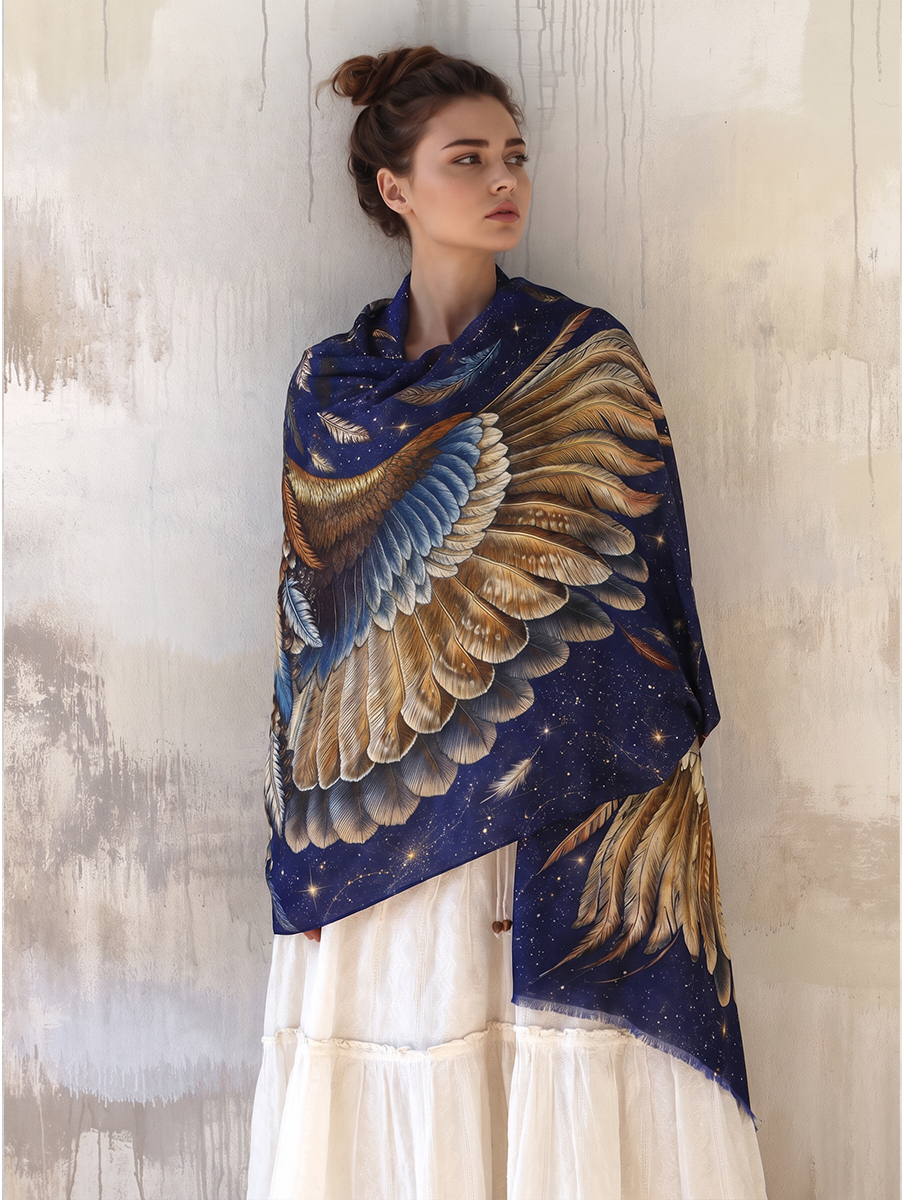 Celestial Midnight Feather Wing Shawl