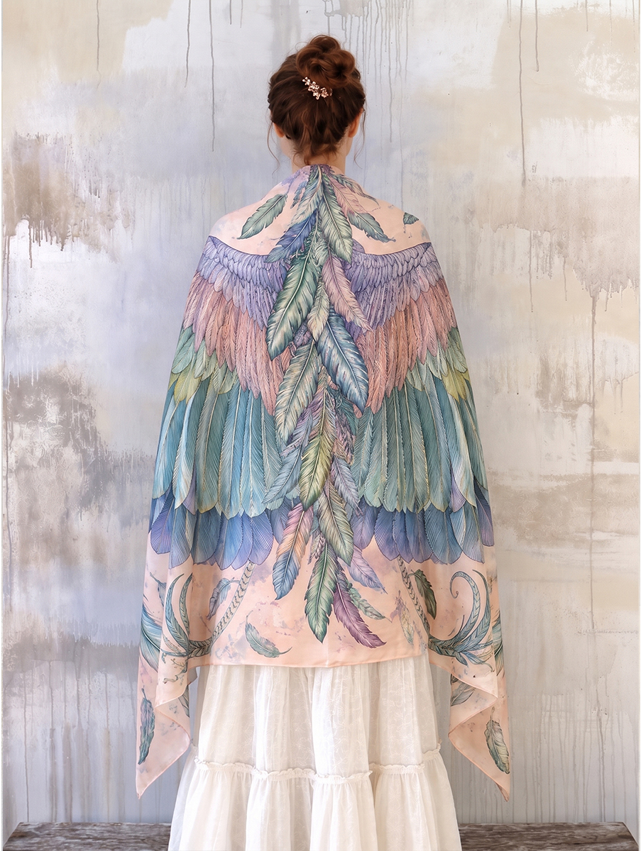 Whimsical Pastel Feather Wing Shawl