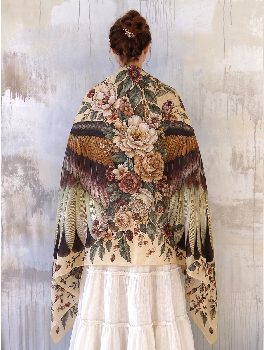 Vintage Botanical Feather Wing Shawl