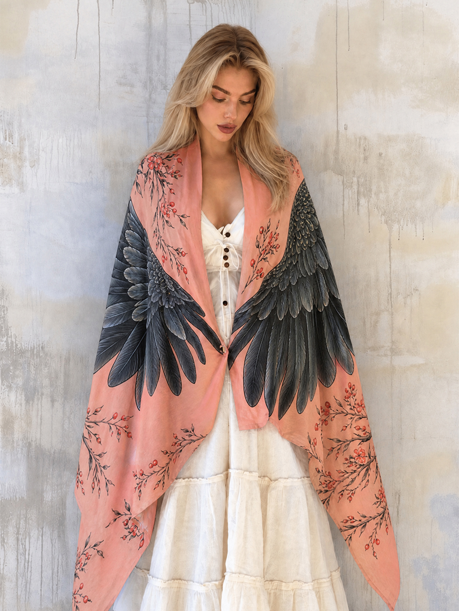 Romantic Botanical Peach Cockatoo Shawl