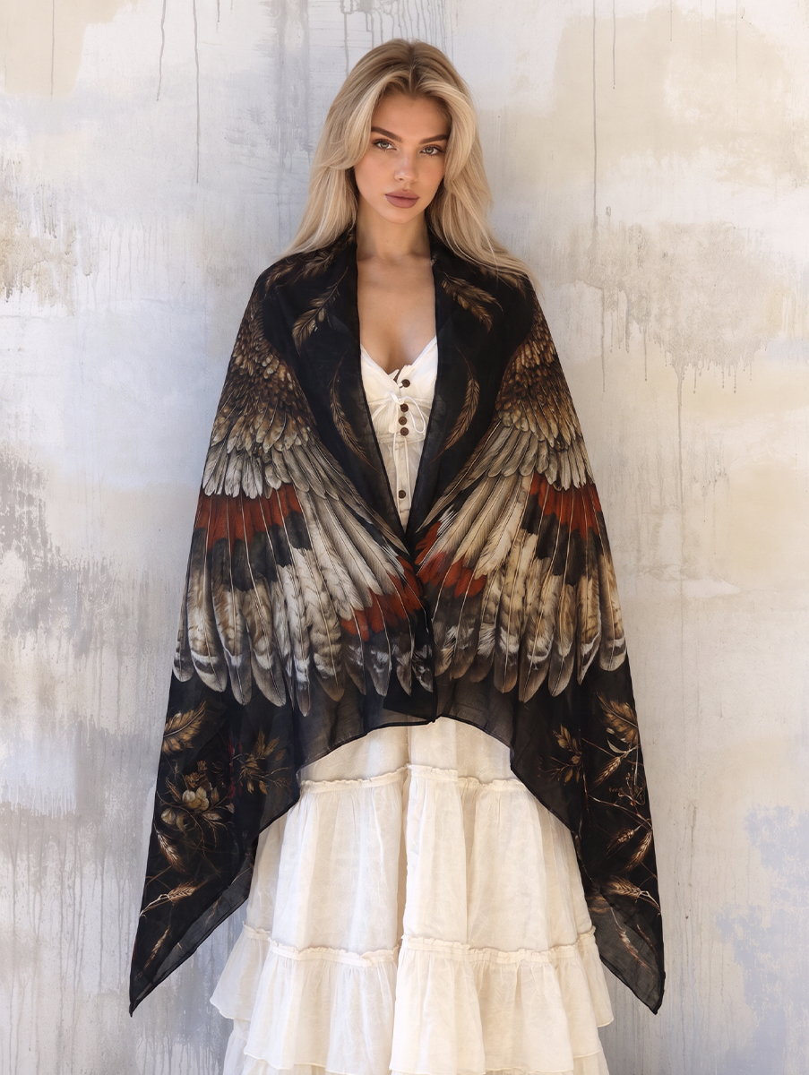 Rustic Woodland Brown Feather Wings Shawl