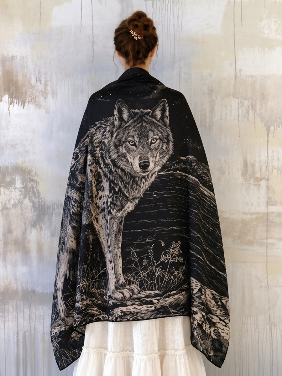 Wild Frontier Wolf Landscape Shawl