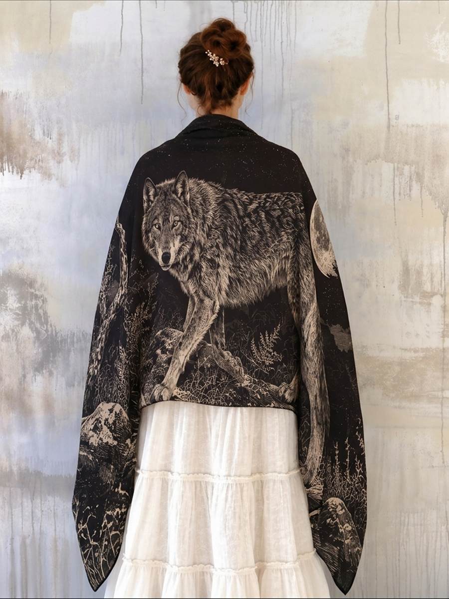 Moonlit Wilderness Wolf Shawl