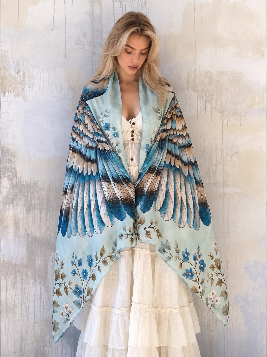 Serene Blue Owl Blossom Shawl