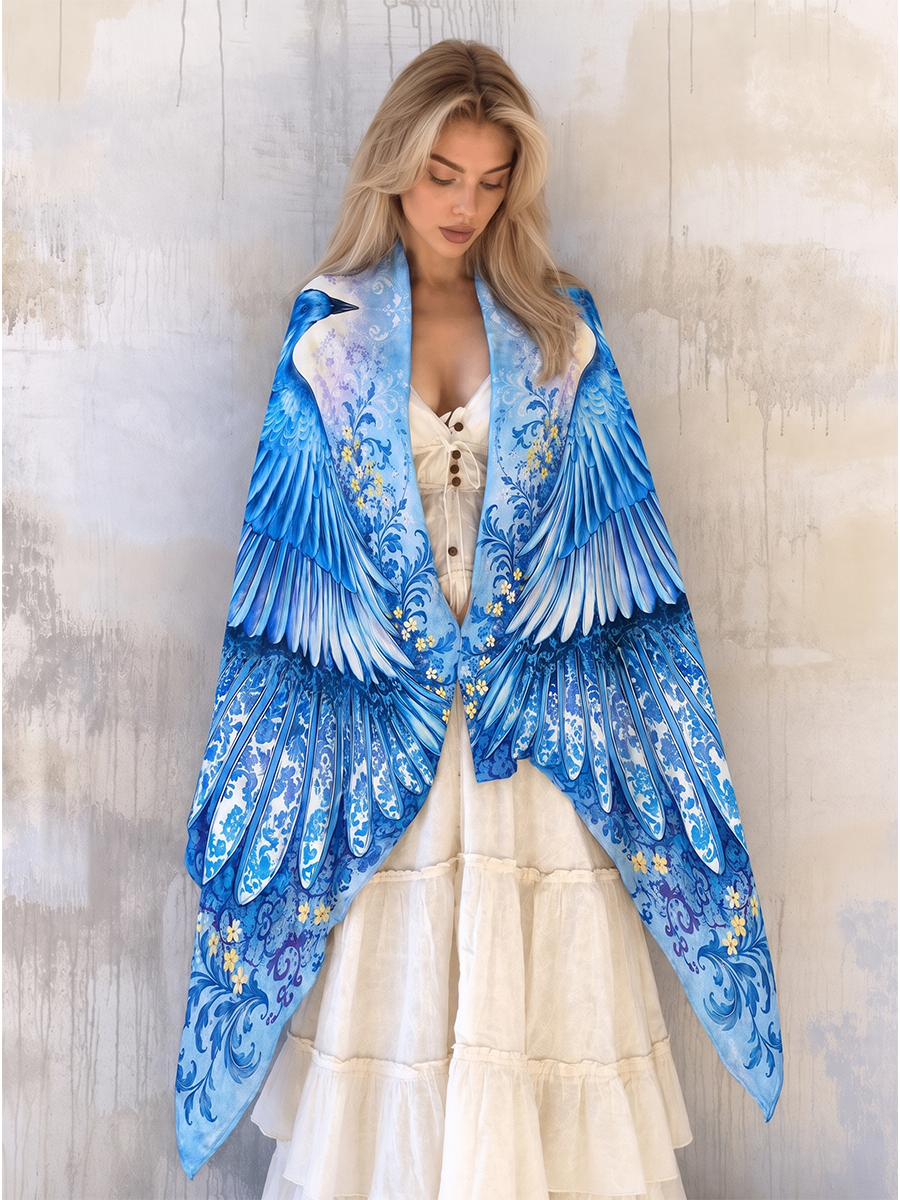 Azure Raven Garden Bird Wing Shawl