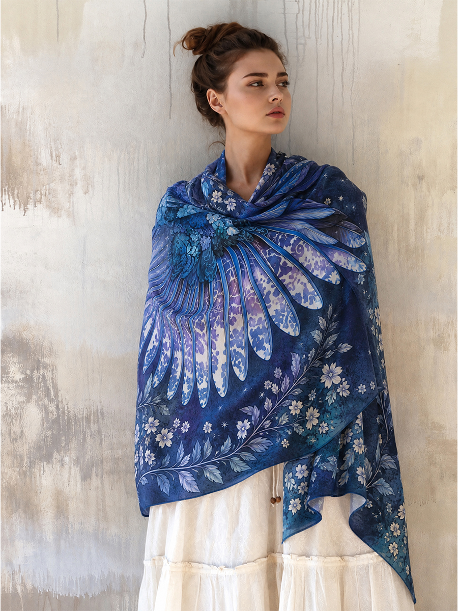 Celestial Bastet Wing Moonlit Black Cat Shawl