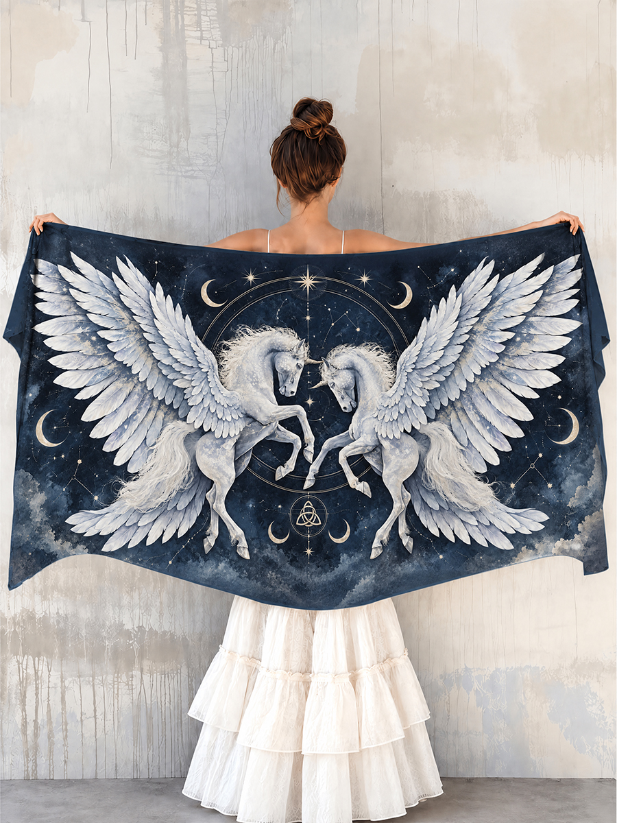 Moonlit Winged Horses Shawl