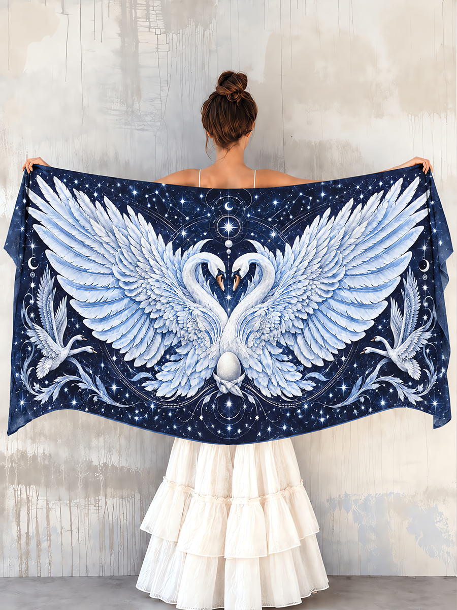 Celestial Swan Heart Wing Shawl