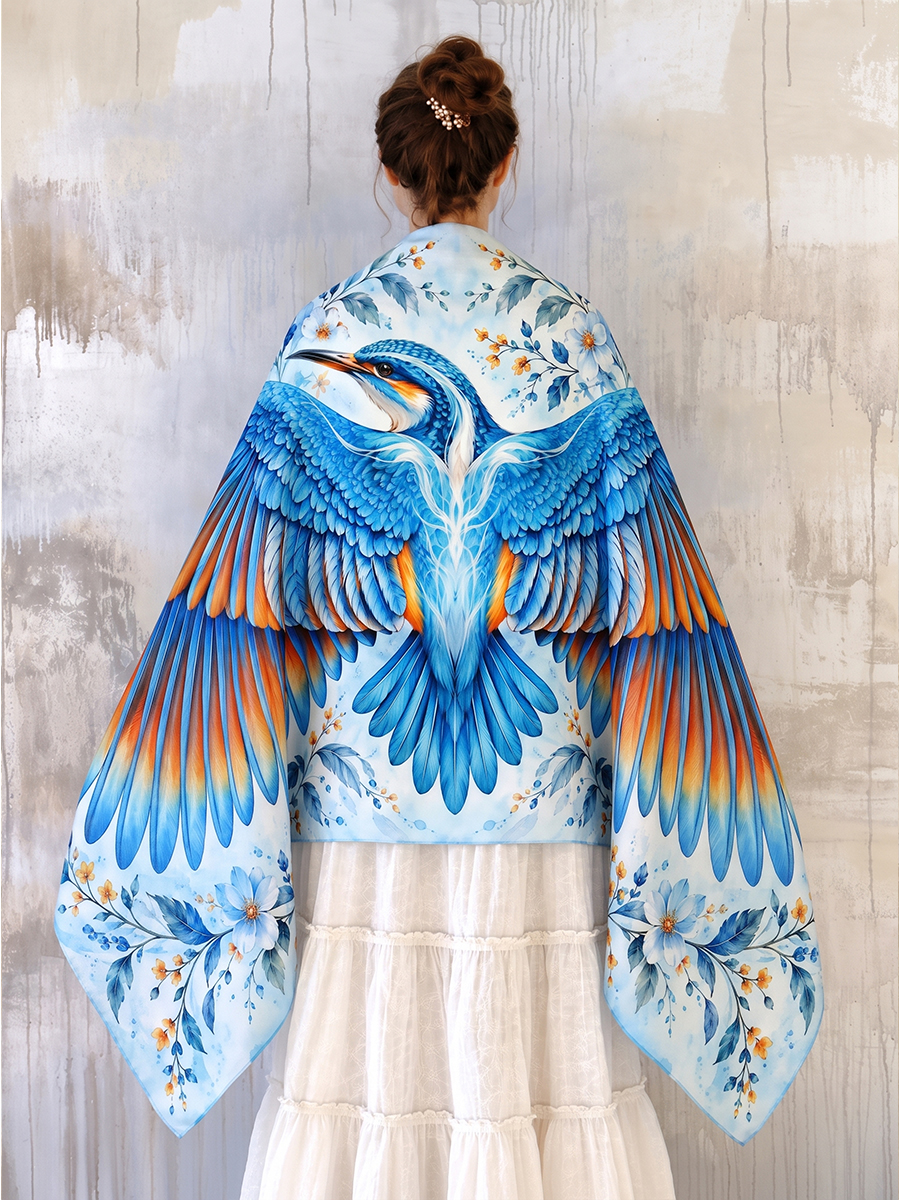 Azure Kingfisher Blossom Wing Shawl