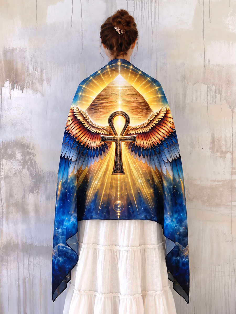 Sacred Remembrance Celestial Ankh Wing Shawl