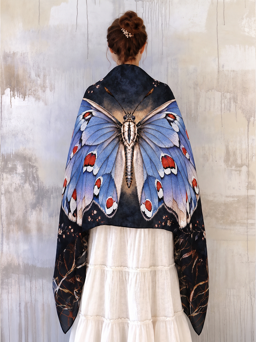 Moonlit Azure Butterfly Garden Shawl