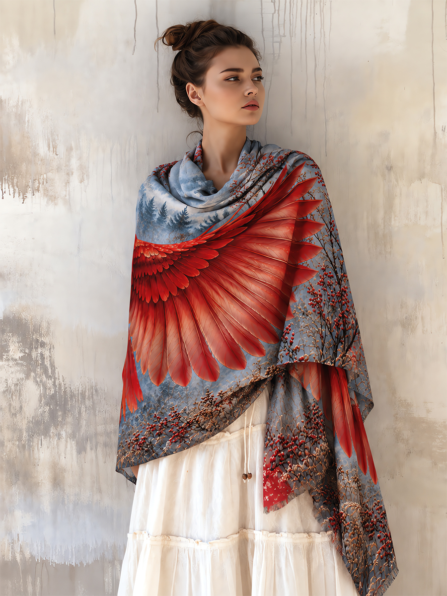 Scarlet Cardinal Forest Wings Shawl