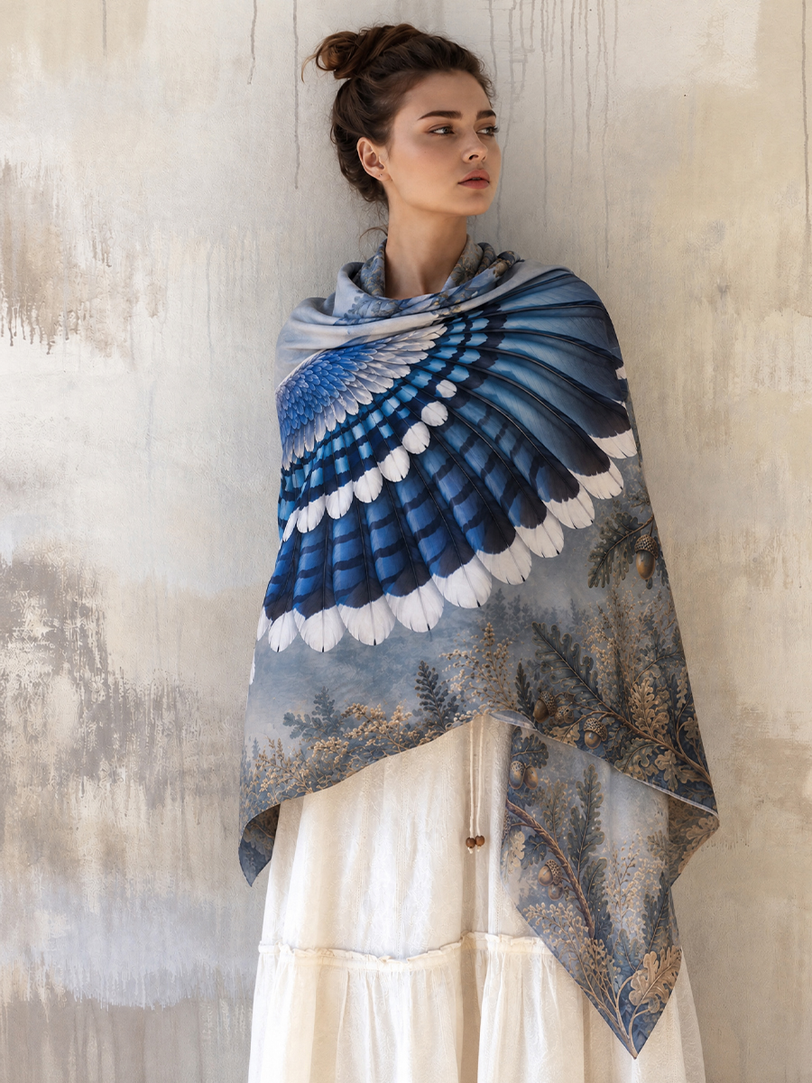 Winter Oak Blue Jay Wing Shawl