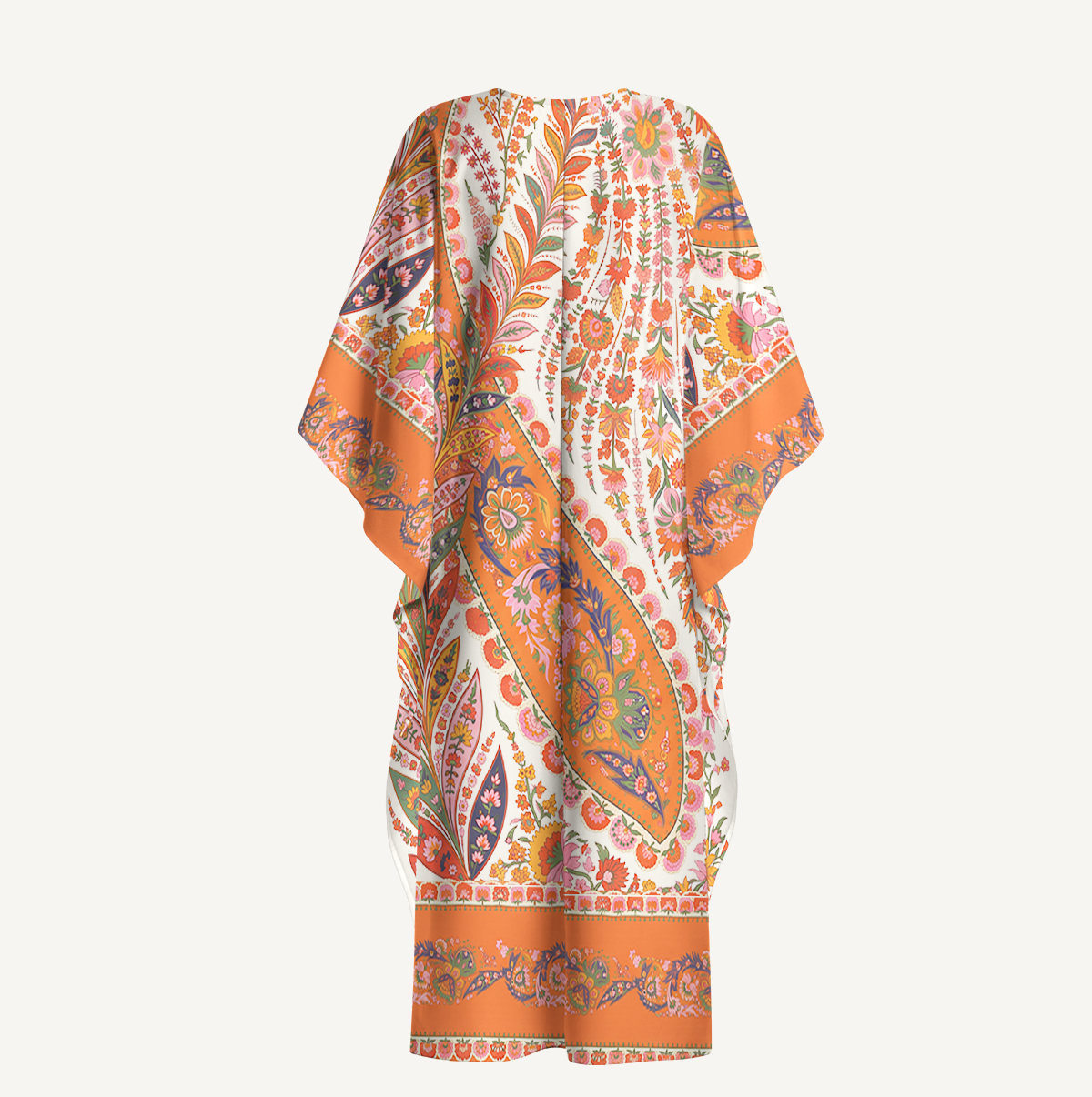 Coral Cascade Paisley Blossoms Soft Kaftan Maxi Dress