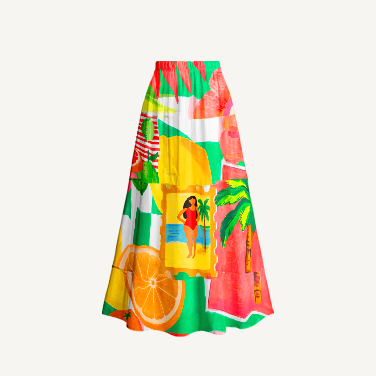 Tropical Floral & Palm Ruffled V Neck One Piece Swimsuit and Matching Midi Skirt Set