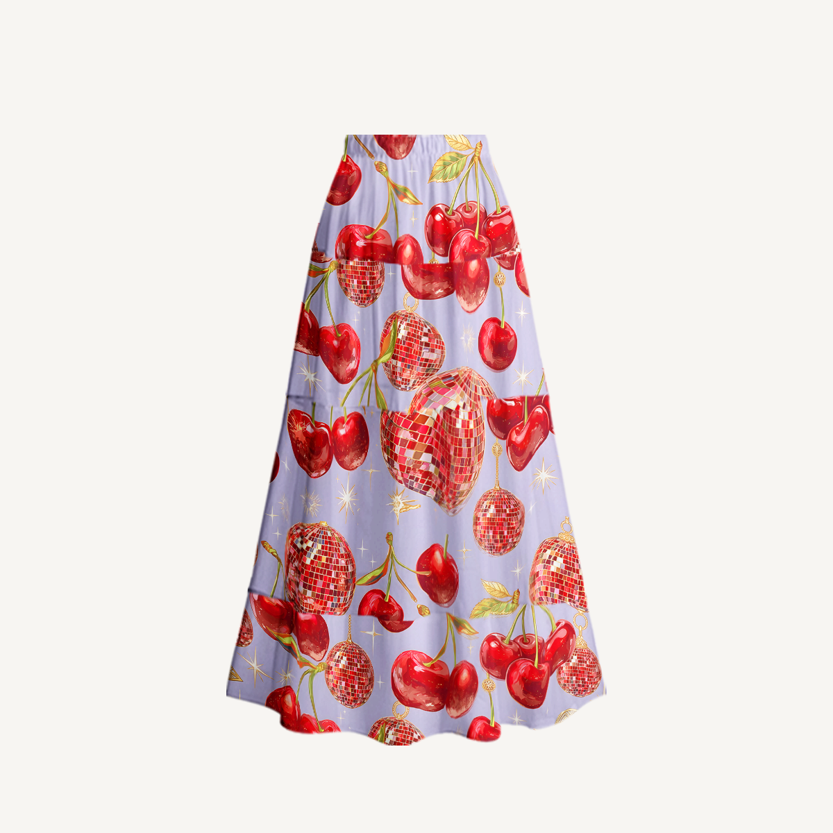 Cherry Disco Party Print V Neck Swimsuit Sets