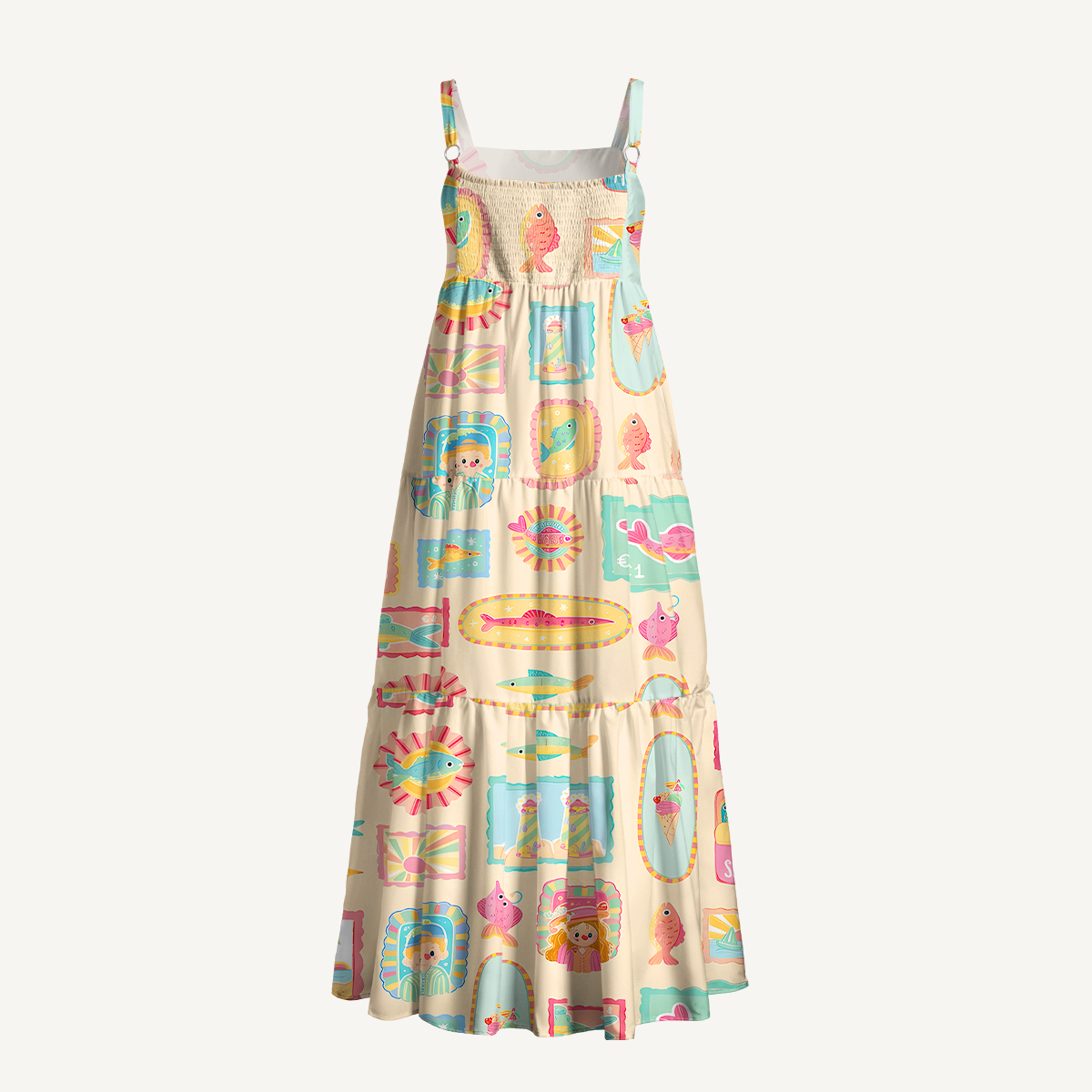 Seaside Postcard Collage Soft Summer Maxi Dress With Pockets