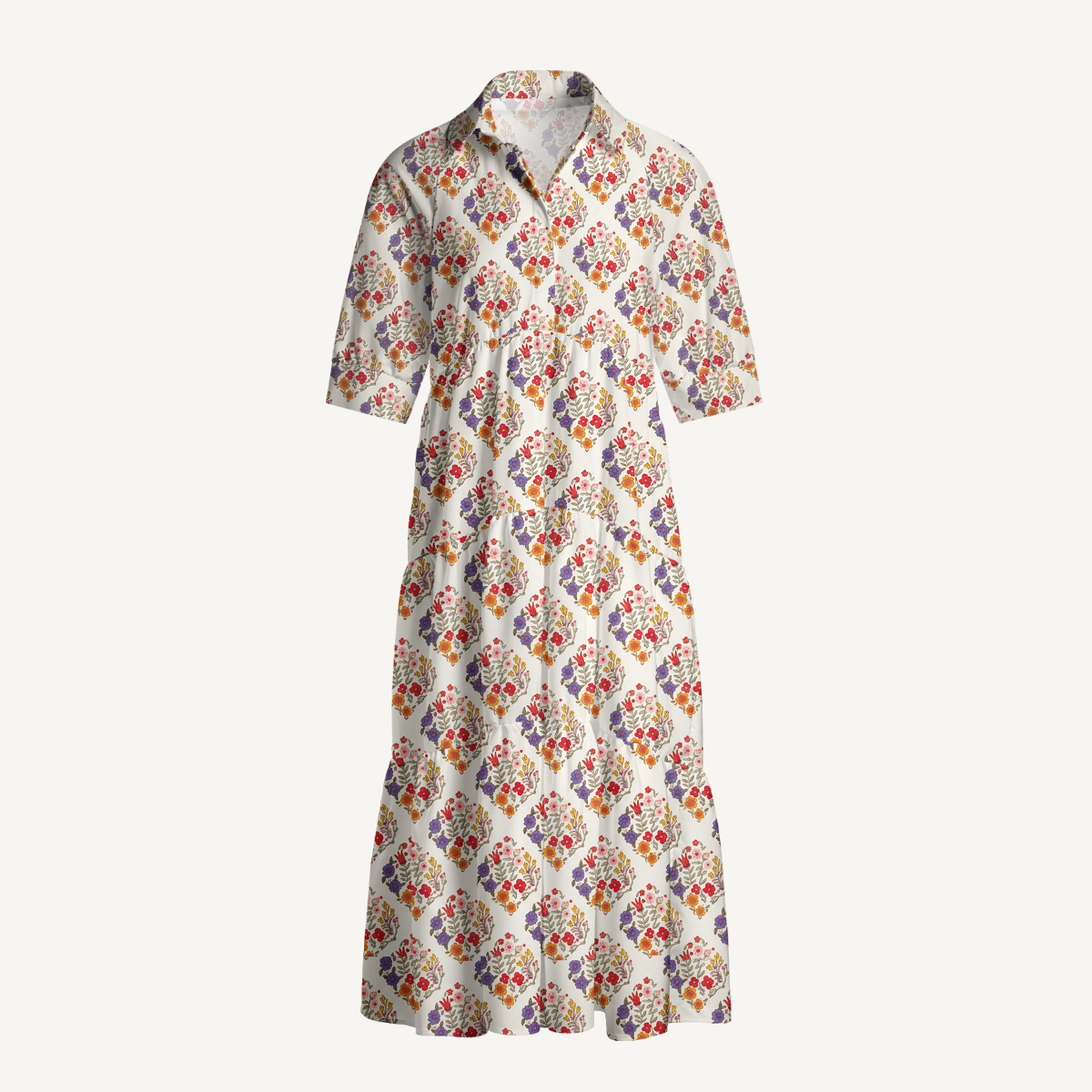Autumn Posy Lattice Print Midi Dress For Women With Pockets