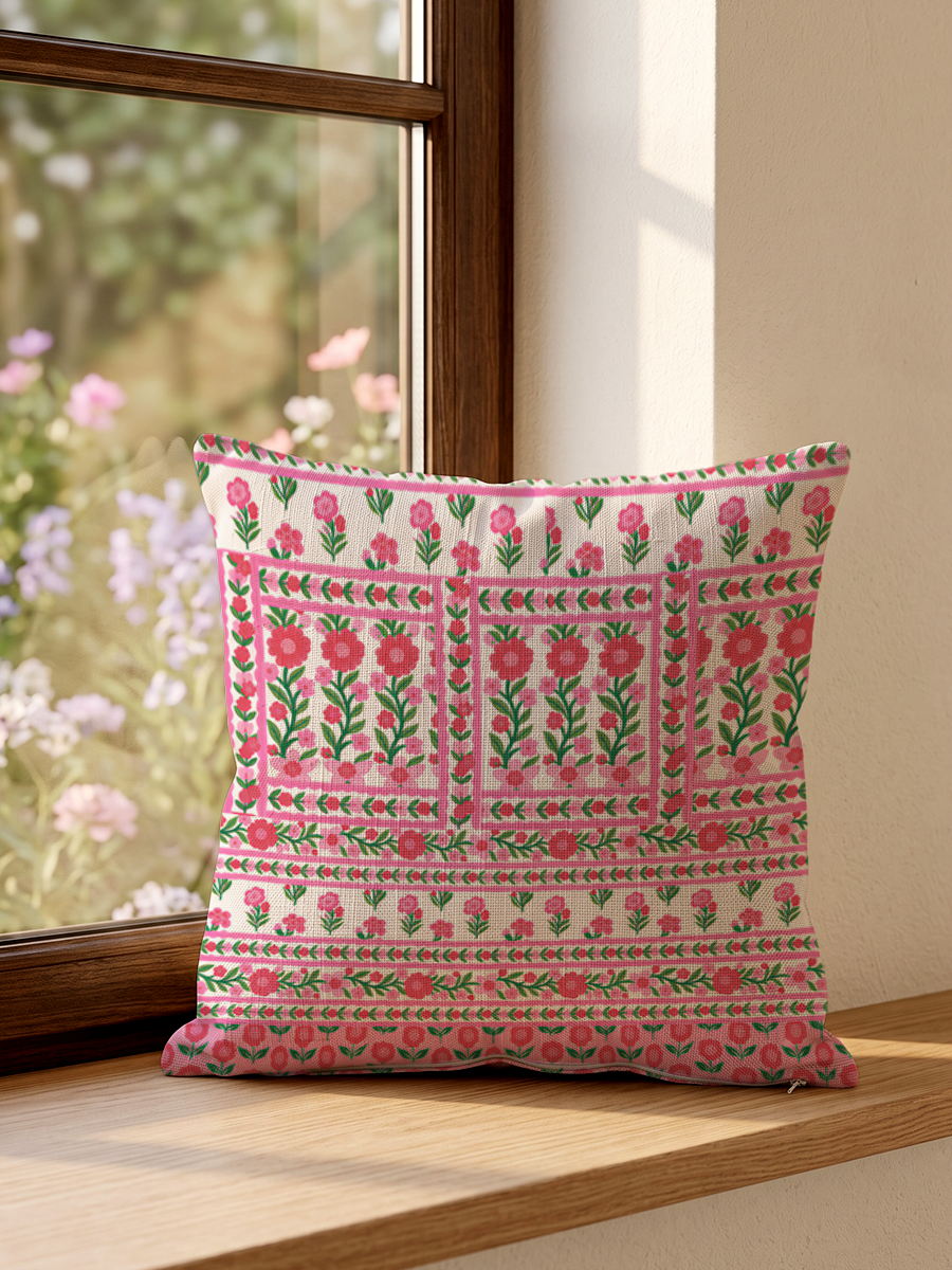 Rose Garden Stripe Floral Boho Pillow