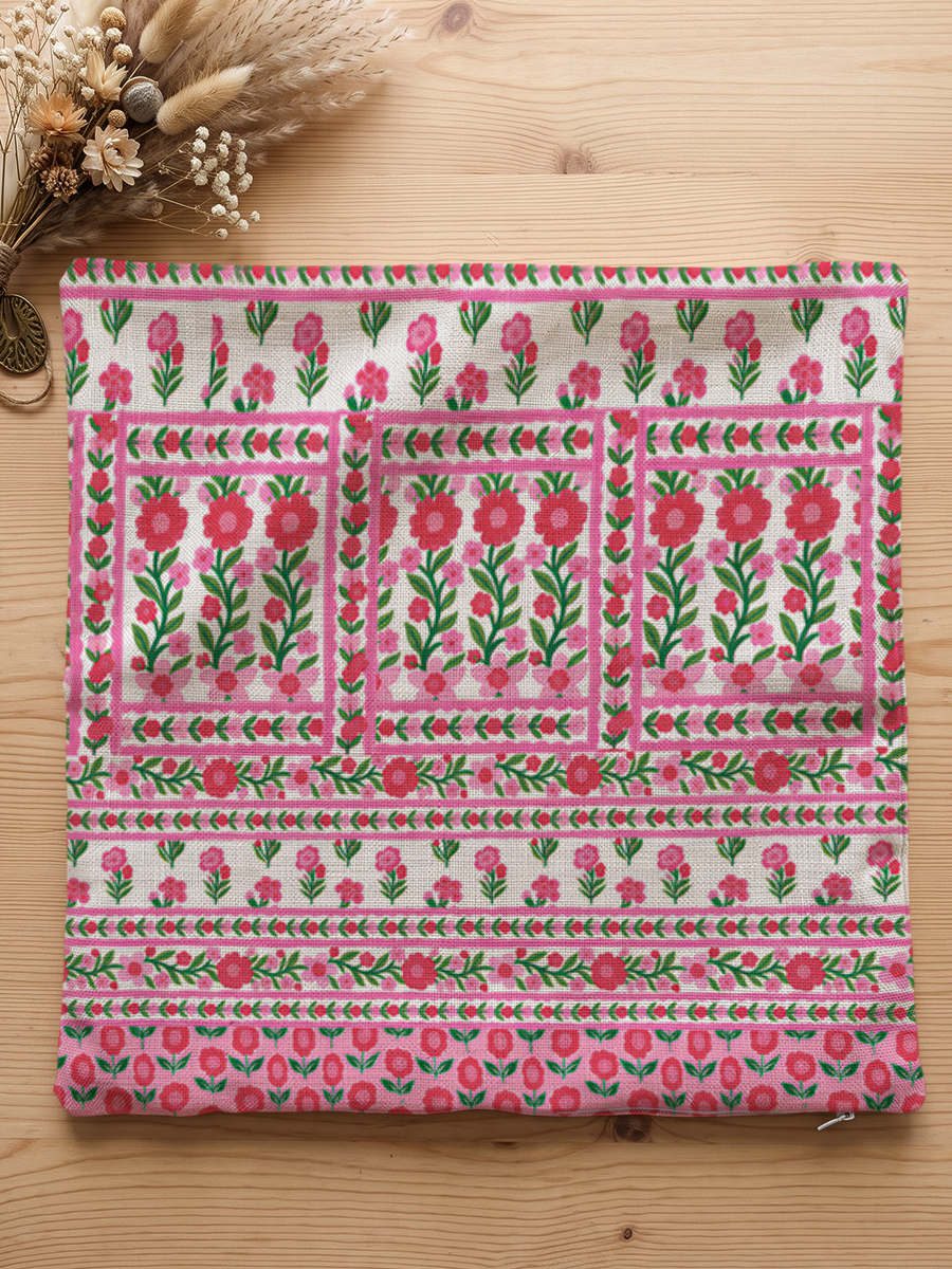 Rose Garden Stripe Floral Boho Pillow