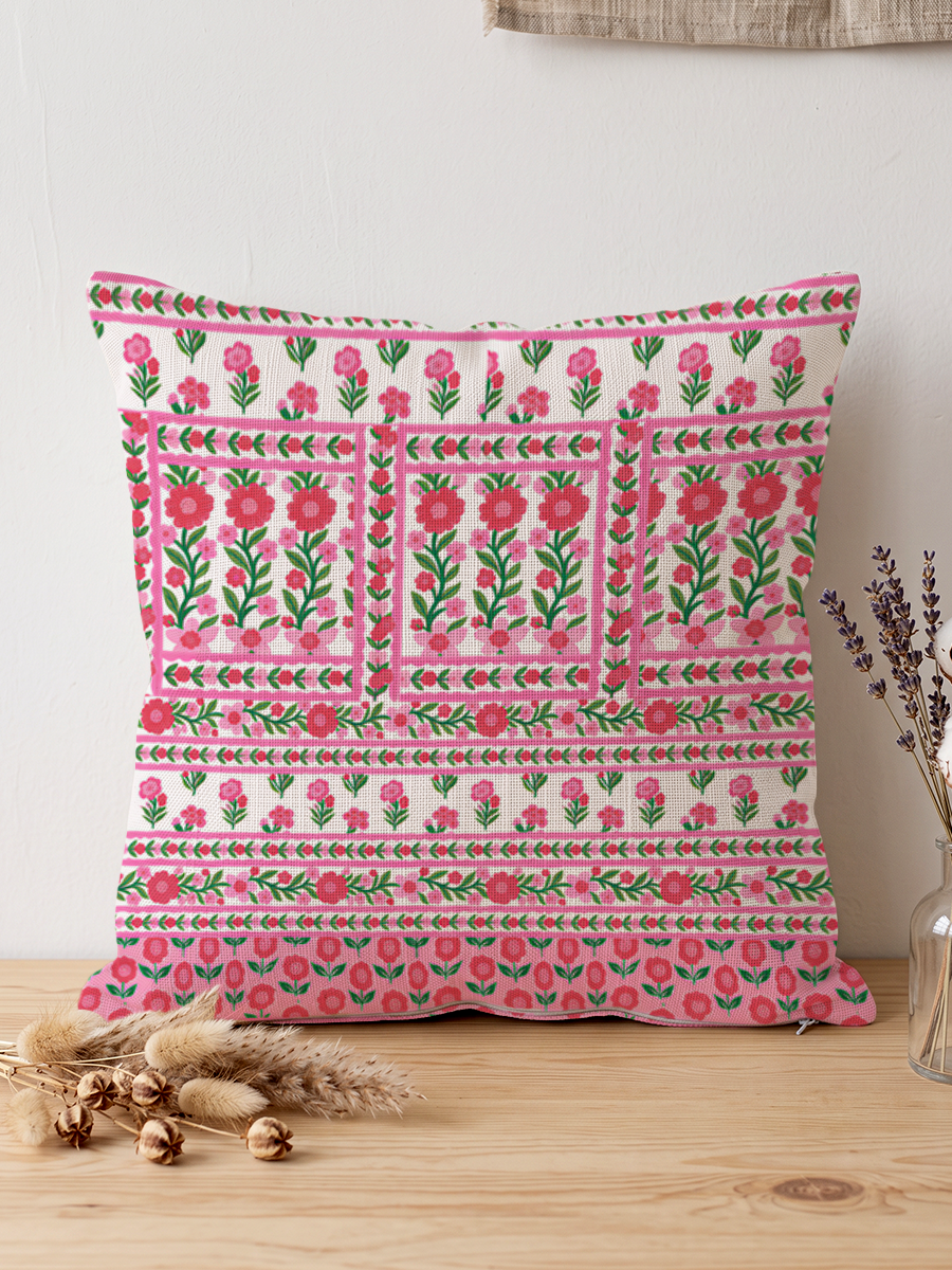 Rose Garden Stripe Floral Boho Pillow