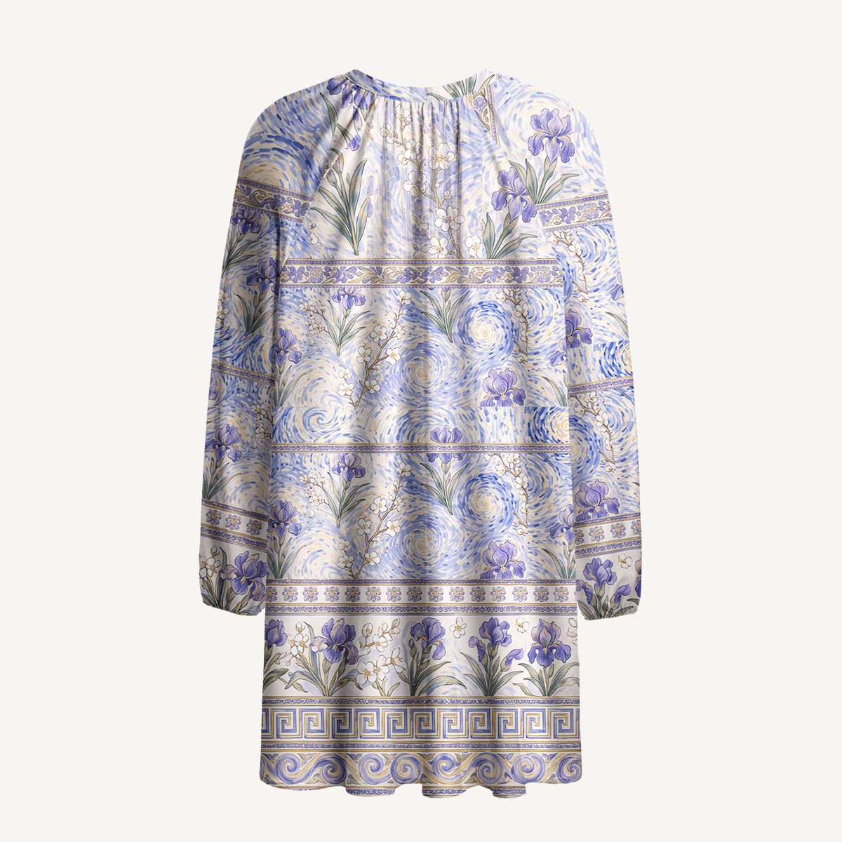 Starry Night Iris Flower Long Sleeve Mini Dress