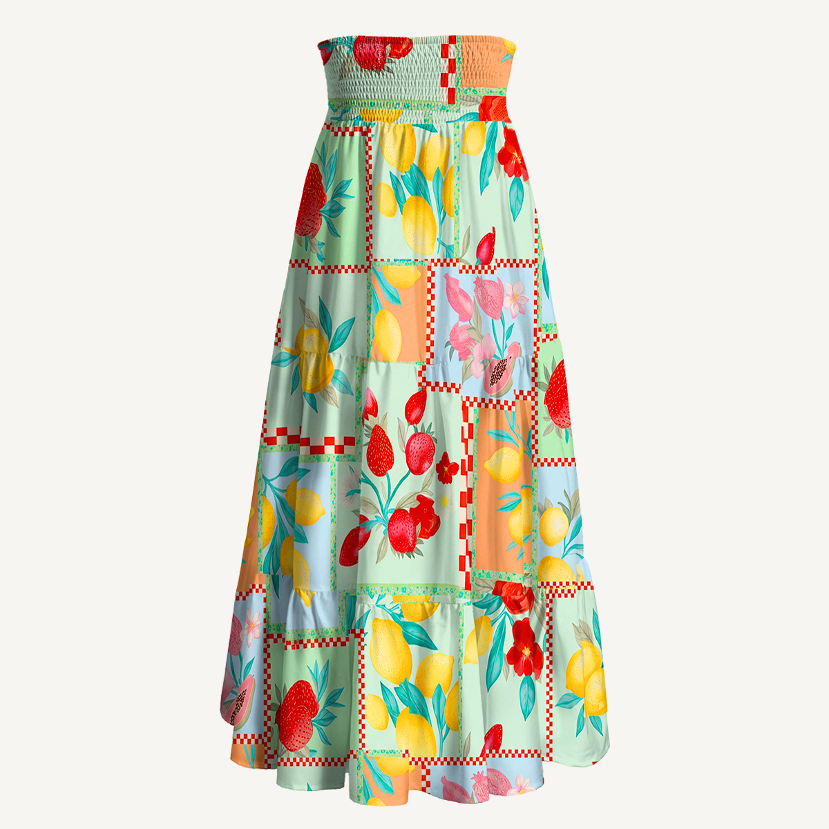 Fruit Party Vacation Print Maxi Skirt & Strapless Dress  