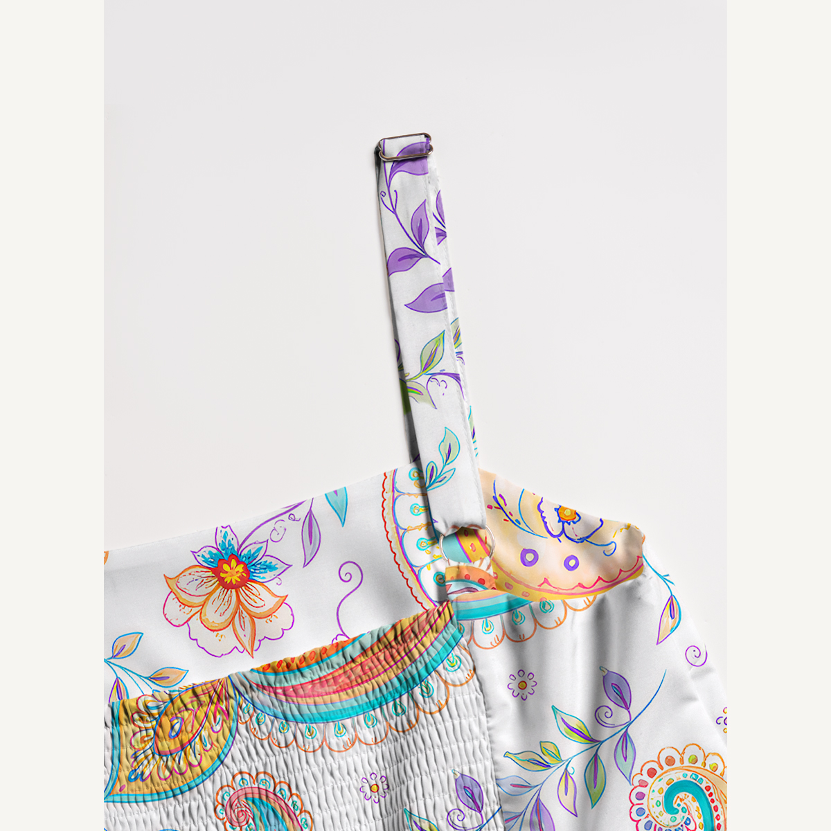 Boho Paisley Floral Botanical Pattern Strap Maxi Dress With Pockets