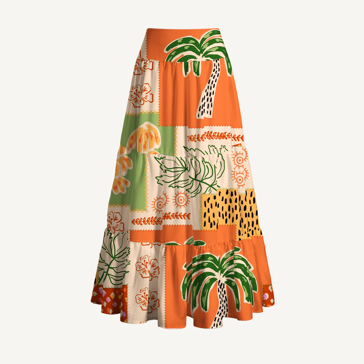 Boho Palm & Hibiscus Print Maxi Skirt & Strapless Dress  