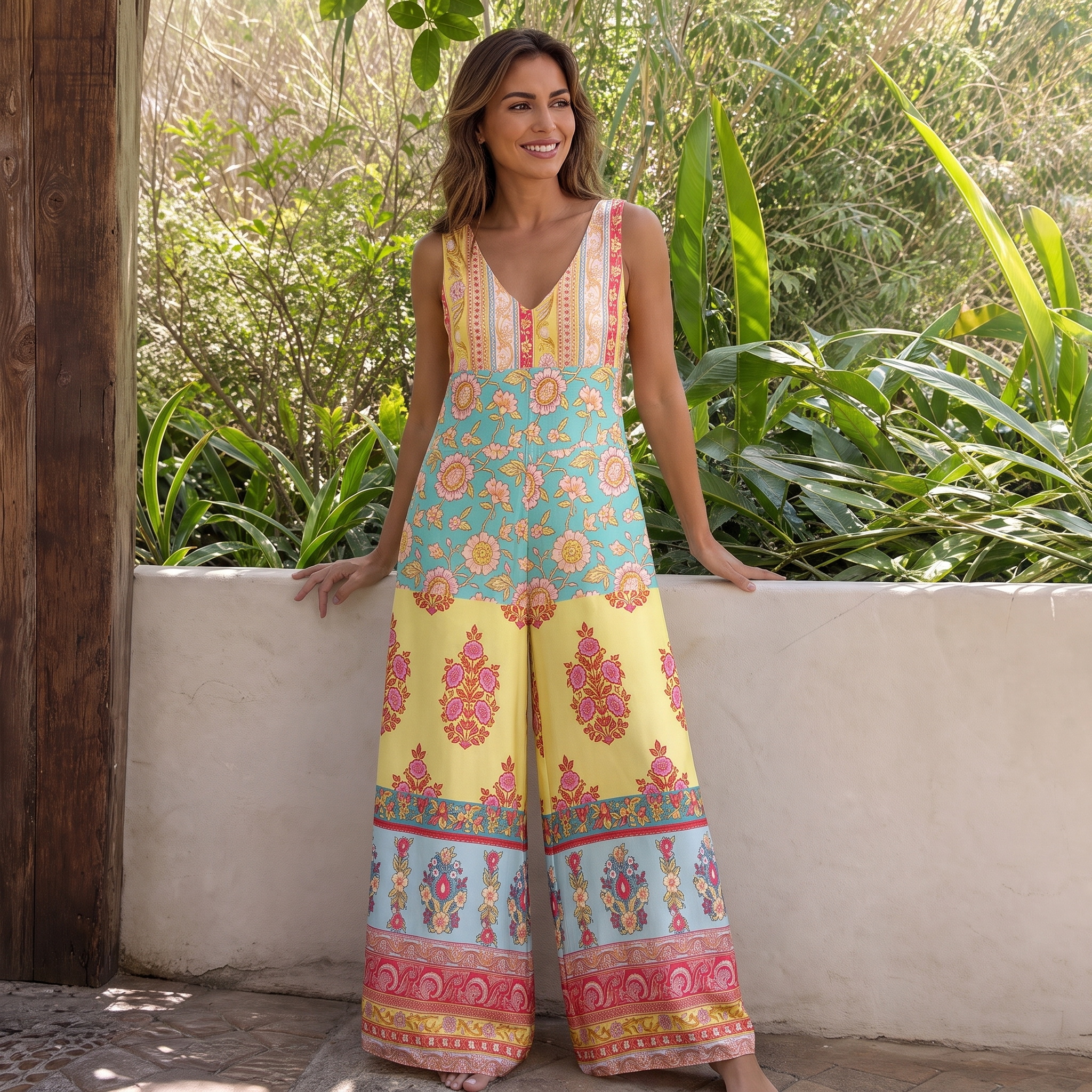Paisley Inspired Pattern Womens Jumpsuit With Pockets