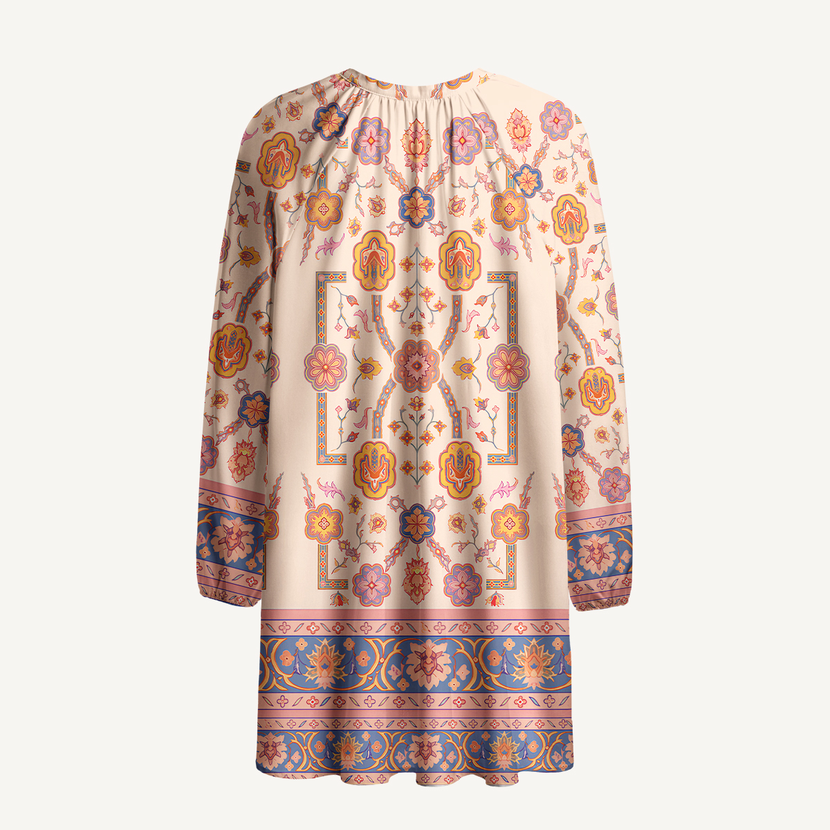 Boho Inspired Symmetrical Floral Long Sleeve Mini Dress