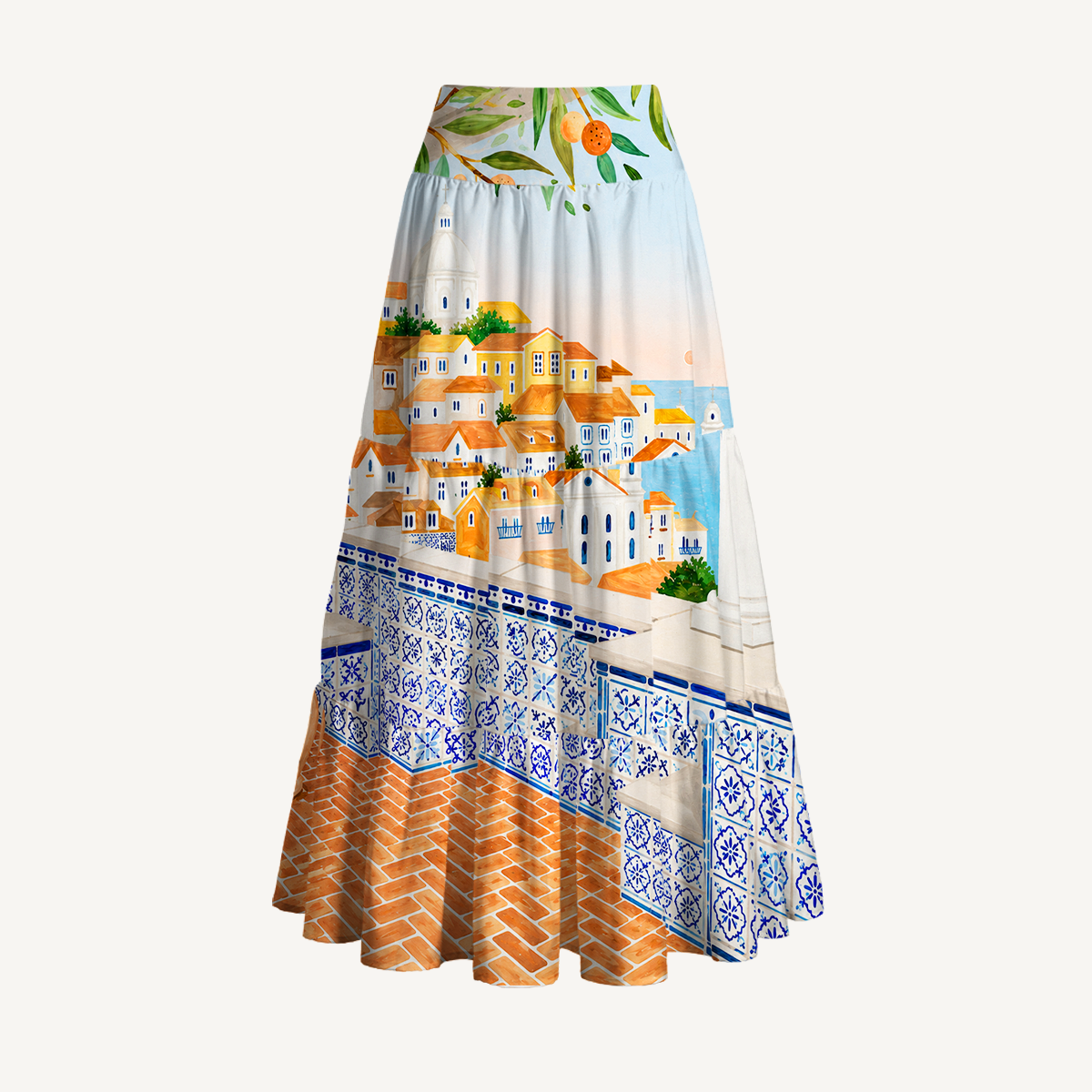 Lisbon Cityscape Print Maxi Skirt & Strapless Dress  