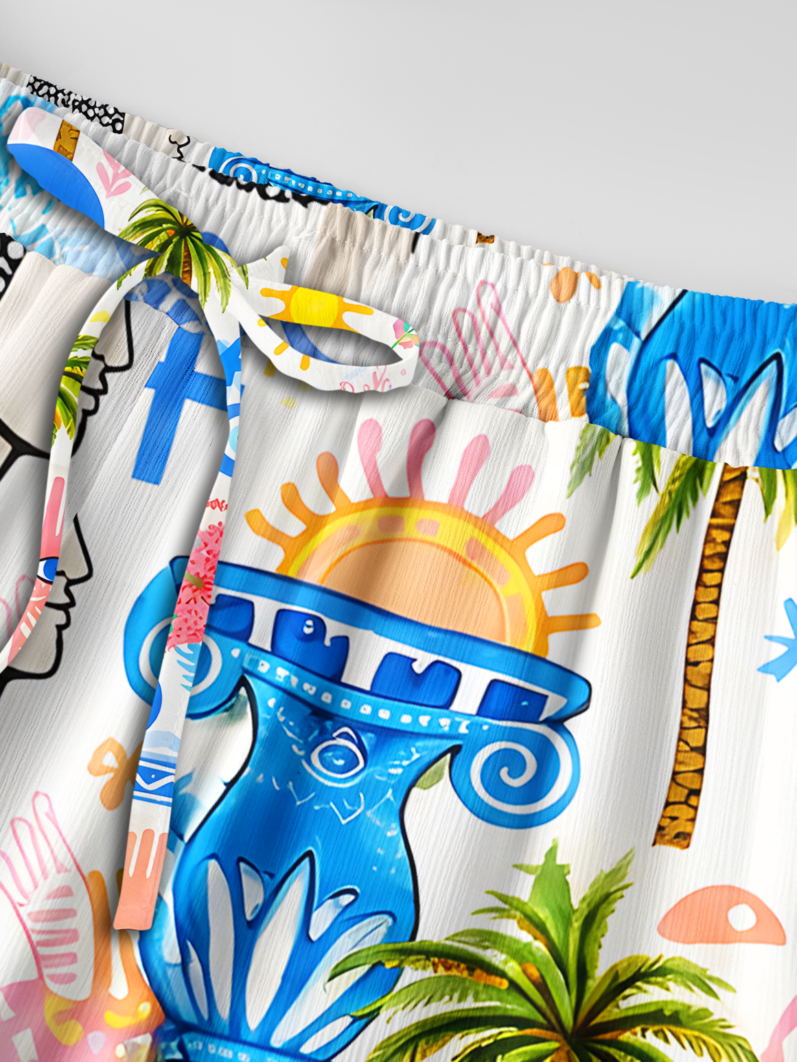Greek Island Charms Pattern Summer Trousers