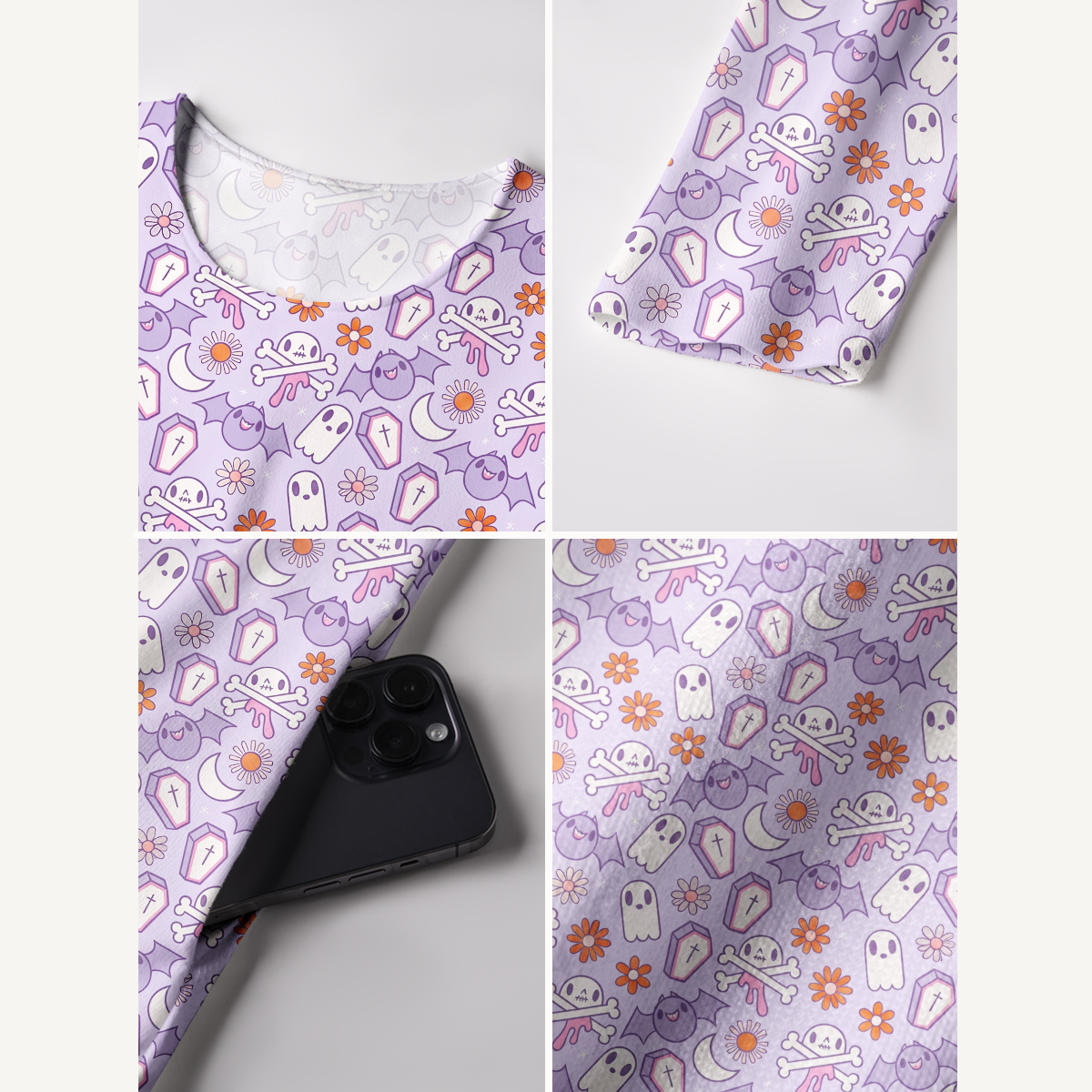 Lavender Ghost Garden Halloween Boho Long Sleeve Maxi Dress with Pockets